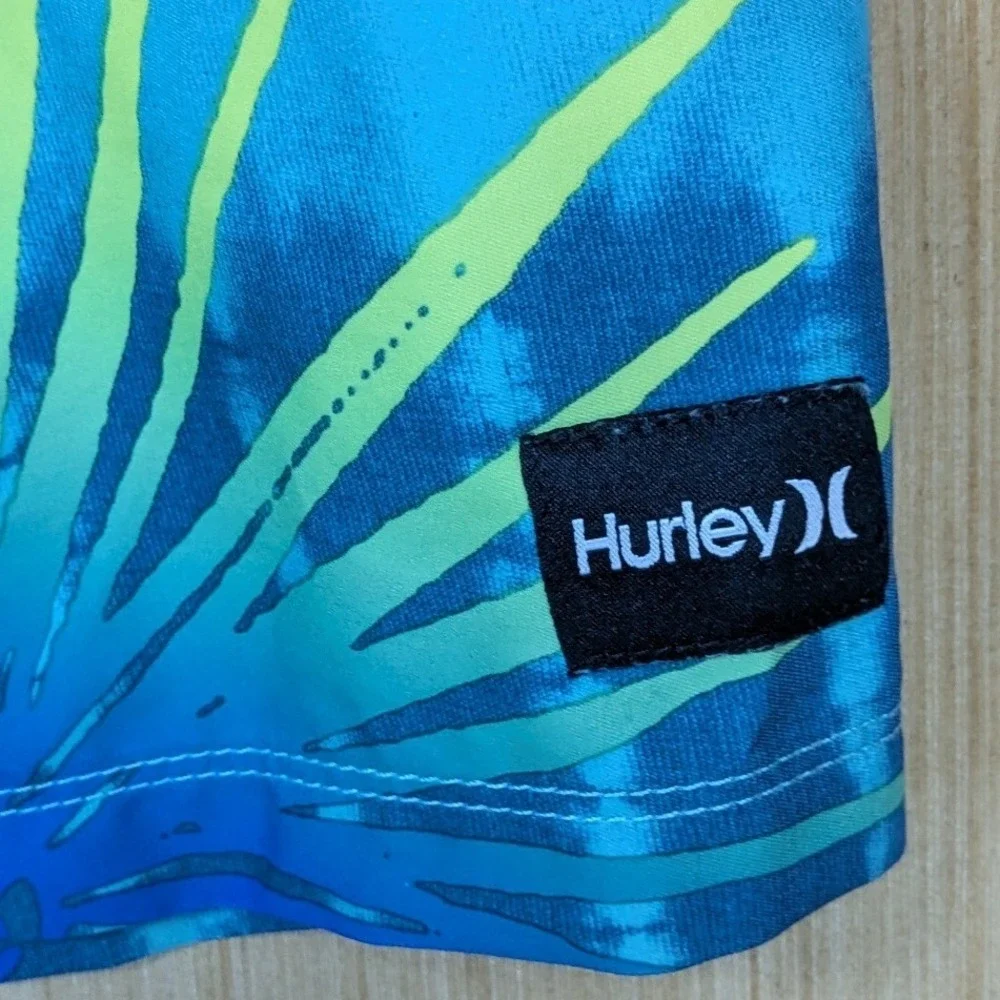 Hurley Board Shorts Men's 38 Tie Dye Palm Print Blue Swim‎ Trunks Beach